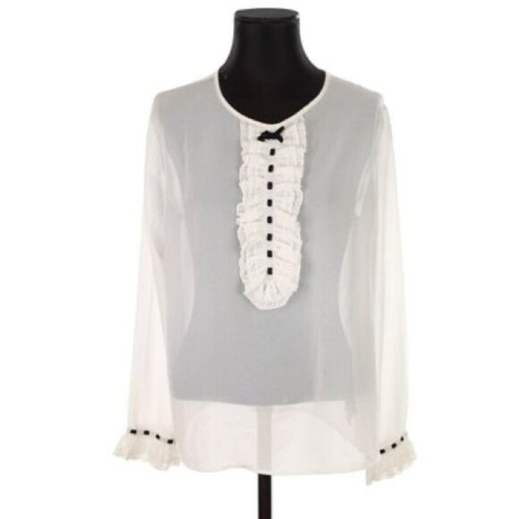 The Kooples Tops - [S]The Kooples White Sheered L/S Laced Crew Pullover Blouse